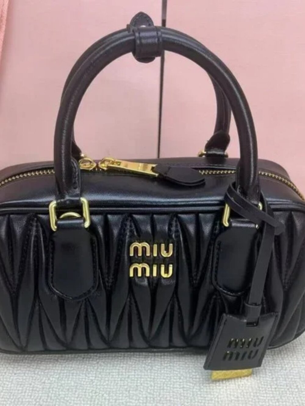 Miu Miu Arcadie Matelassé Nappa Leather Bag in Black